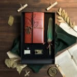 Personalized Leather Journal with Name – Calligraphy Set with Feather Quill Pen & Ink – Custom Writing Gift